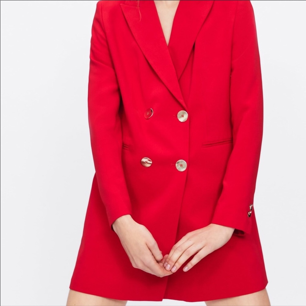 NWT ZARA RED BUTTONED FROCK COAT SHIRT DRESS - Picture 10 of 12